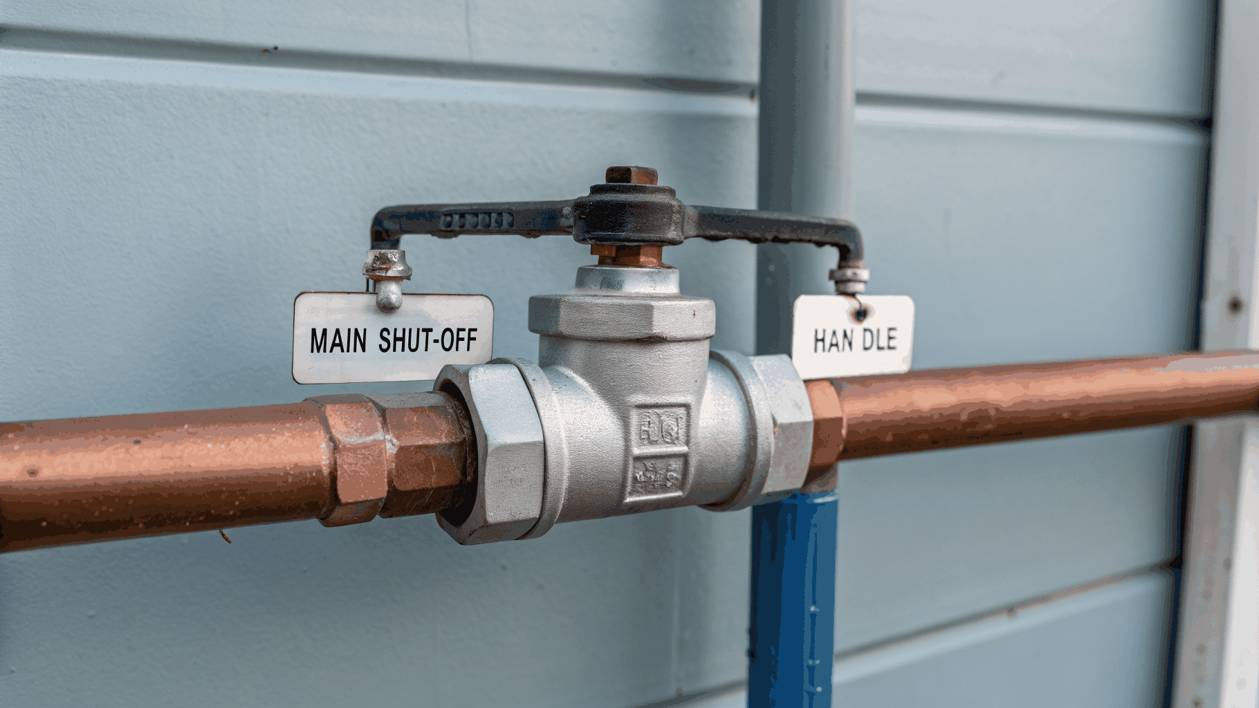 Water main shutoff valve and plumbing assembly
